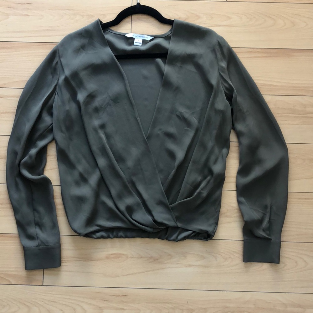 DVF Olive Green Long Sleeve Silk Wrap Blouse
